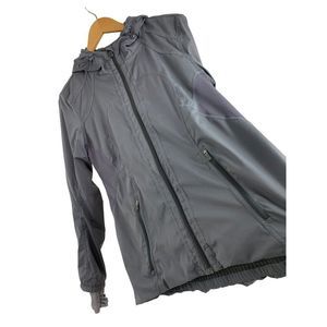 10 M Lululemon Full Zip Hiking walking jacket Hood Breathable Gray 6442 EUC